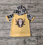 BT0458 Western Skull Bull Yellow Hoodie Pullover Boy Shirt Top