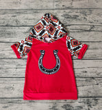 BT0459 Western Skull Bull Red Hoodie Pullover Boy Shirt Top