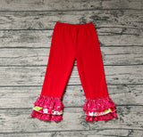 P0358 Christmas Red Ruffles Girl's Pants