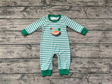 LR0834 Embroidery Mallard Green Stripe Stripe Baby Girl Romper