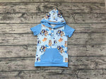 BT0452 Cartoon Blue Dog Hoodie Pullover Boy Shirt Top