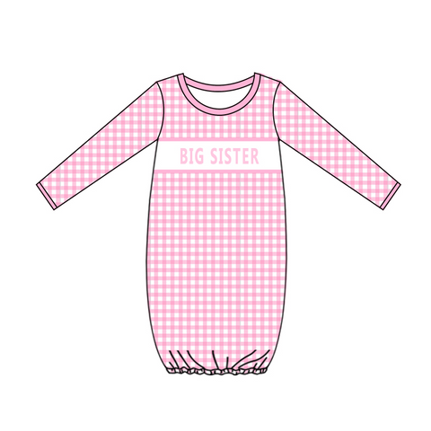Custom Style MOQ 5 pcs Big Sister Pink Plaid Baby Newborn Sleepers Gown
