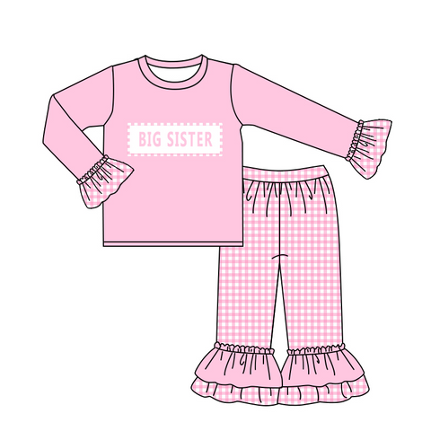 Custom Style MOQ 5 pcs BIG SISTER Pink Girl Set