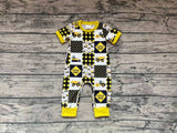 SR0609 Little man Excavator Yellow Baby Boy Romper