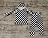 BLP0434 Black Plaid Hoodie Boys Set