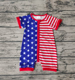 SR0673 July 4th USA Flag Star Shorts Baby Zip Sleeper