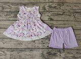 GSSO0402 Flower Purple Pockets Lace Girl Shorts Set