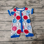 SR0692 Smiley face Blue Shorts Baby Zip Sleeper Romper