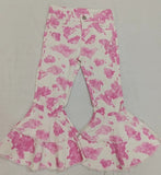 P0406 Cow Pink Flared Pants Girls Jeans