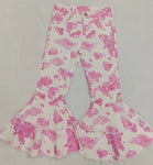 P0406 Cow Pink Flared Pants Girls Jeans