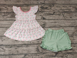 GSSO0440 Summer Flower Pink Green Girl Shorts Set