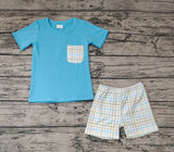 BSSO0372 Blue Plaid Boy Shorts Set