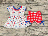 GSSO0430 July 4th Flag Red Plaid Cute Girl Shorts Set