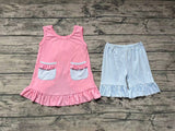 GSSO0438 Sky Blue Pink Stripe Girl Shorts Set