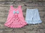 GSSO0438 Sky Blue Pink Stripe Girl Shorts Set