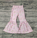 P0387 Easter Rabbit Pink Girl's Flare Pants