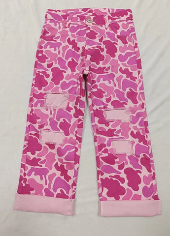 Preorder P0371 Camo Pink Flared Kids Pants Jeans