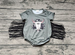 SR0579 Skull Bull Green Tassel Baby Bubble Romper