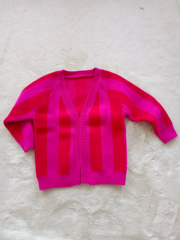 Preorder In production Valentine's Day Stripe Pink Knit Sweater Cardigan Girl's Coat