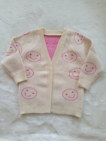 Preorder In production Valentine's Day smiley face Pink Knit Sweater Cardigan Girl's Coat