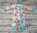 LR0899 Flower Blue Baby Zip Sleeper Romper