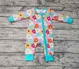 LR0899 Flower Blue Baby Zip Sleeper Romper