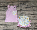 GSSO0511 Flower Floral Pink Bow Girls Shorts Set
