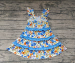 GSD0682 Flower Blue Ruffles Girl's Dress