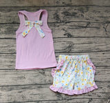 GSSO0511 Flower Floral Pink Bow Girls Shorts Set