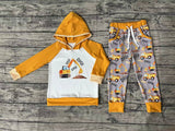 BLP0452 Excavator Dig Orange Hoodie 2 Pcs Boys Set