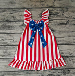 GSD0675 July 4th Red Stripe Blue Star Girl's Dress