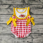 SR0769 Crawfish Potatoes Corn Yellow Baby Girl Romper