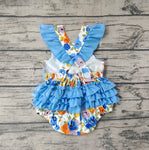 SR0824 Flower Blue Ruffles Baby Girl Romper