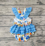 SR0824 Flower Blue Ruffles Baby Girl Romper