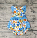 SR0824 Flower Blue Ruffles Baby Girl Romper