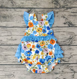 SR0824 Flower Blue Ruffles Baby Girl Romper