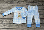 BLP0432 Easter Bunny Egg Dog Blue Plaid Boy Pajamas Set