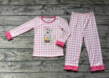 GLP1036 Easter Bunny Egg Dog Pink Plaid Girl Pajamas Set