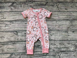 SR0924 Sheep Flower Pink Baby Zip Sleeper Romper