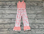 SR0963 Flower Floral Pink Girl's Jumpsuit