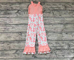 SR0963 Flower Floral Pink Girl's Jumpsuit