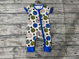 SR0944 Smiley face Star Blue Baby Zip Sleeper Romper