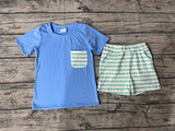 BSSO0366 Stripe Blue Boy Shorts Set