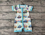 SR0883 Easter Egg Blue Shorts Baby Zip Sleeper Romper