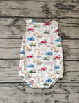 SR0602 Truck Car Sky Blue Baby Romper Boy