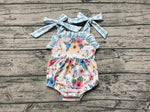 SR0970 Flower Blue Plaid Baby Girl Romper