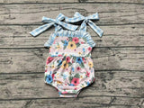 SR0970 Flower Blue Plaid Baby Girl Romper