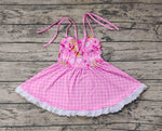 GSD0526 Hot Pink Plaid Cute Girl's Dress