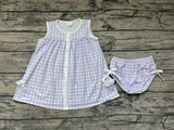 GBO0260 Purple Plaid Cute Baby Bummie Set