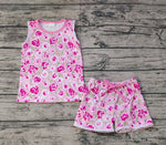 GSSO0673 Pink Flower Rose Girls Shorts Set